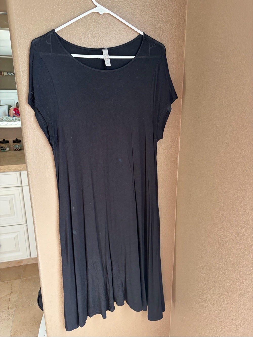 Black Short-Sleeve Midi Swing Dress - Women's